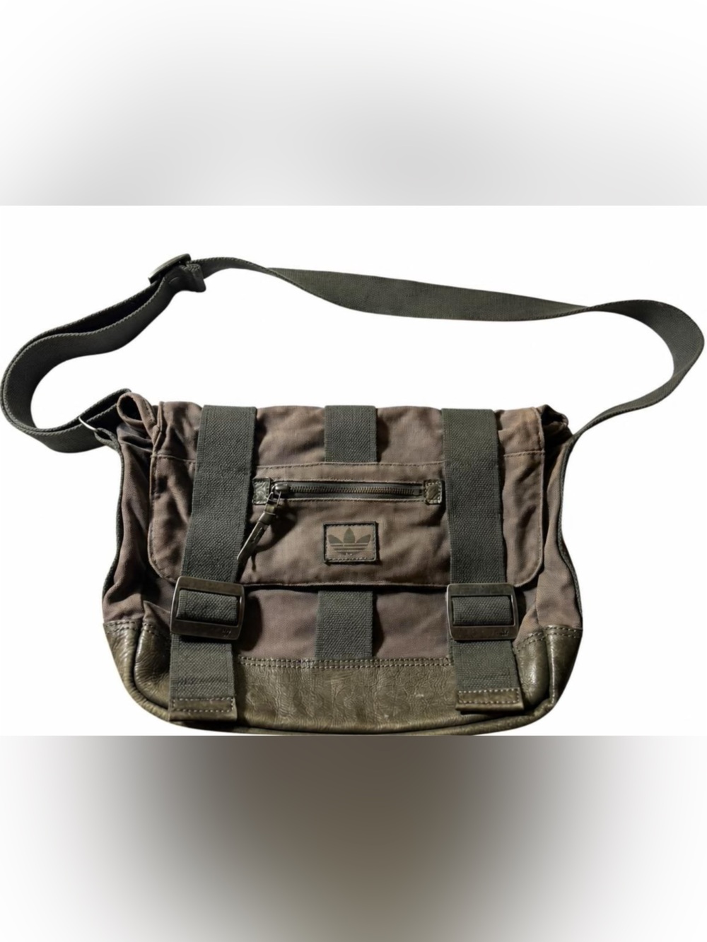 adidas Men’s Dark Brown Canvas with leather Messenger Bag with Adjustable Strap